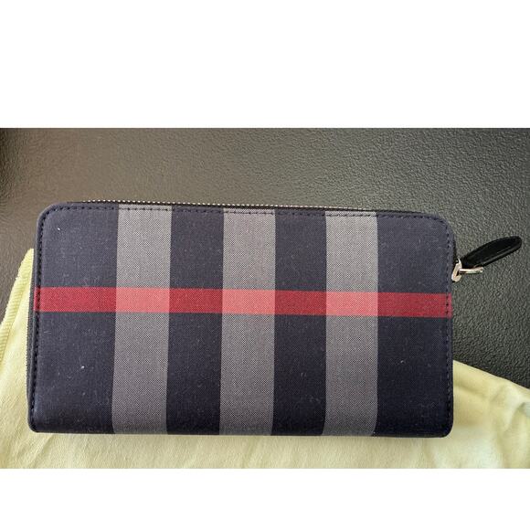 BURBERRY Long Zip Wallet*Blue Check & Red 100% Cotton & Leather*NEW with TAGS - Picture 5 of 6